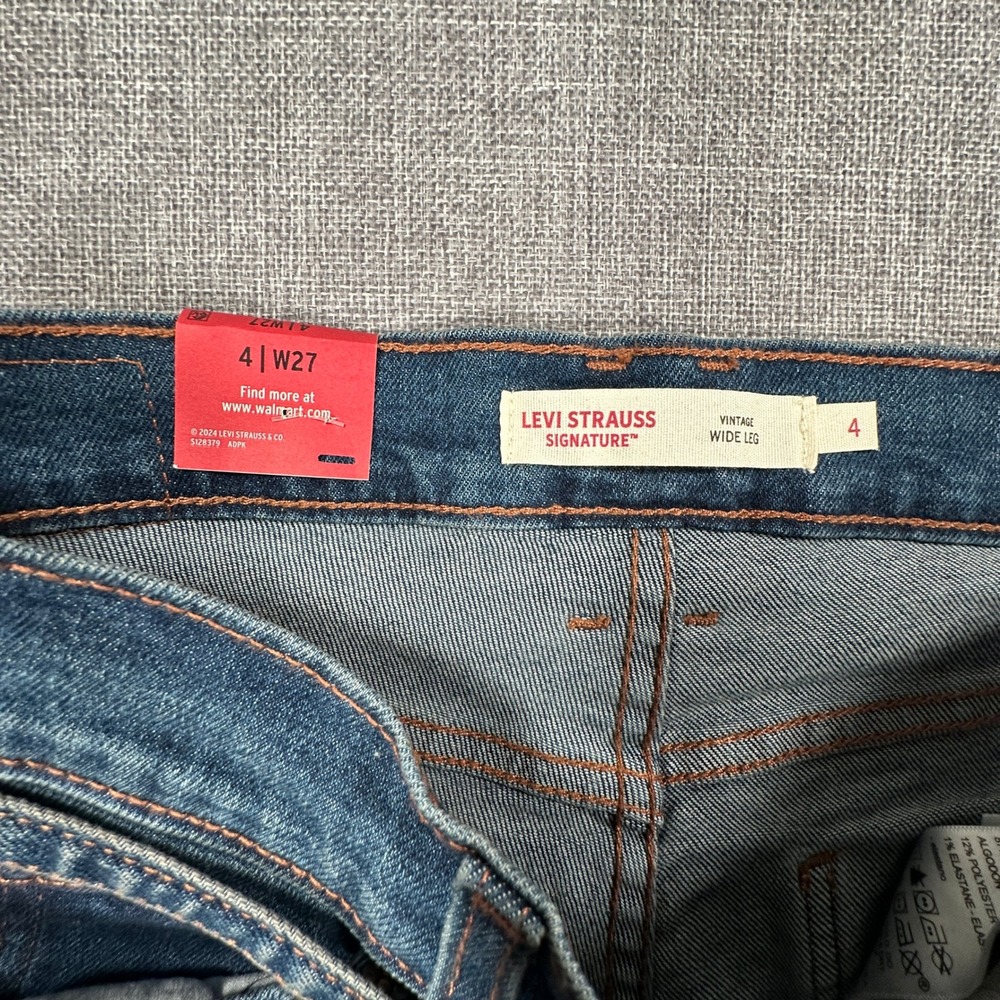 Levi's Signature Tie Waist Vintage Wide Leg Jeans Womens Size 4 W27 Blue NEW - Picture 4 of 12